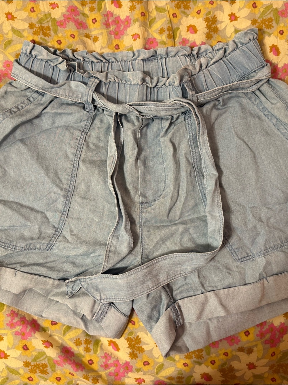 aerie Light Blue Paperbag Waist Tie Shorts